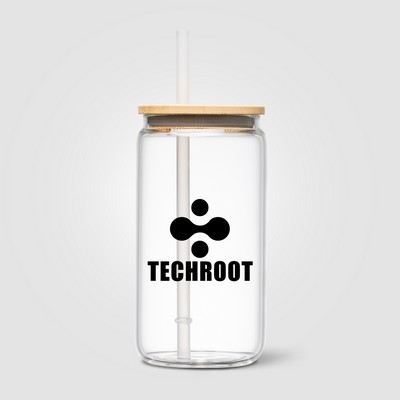 Cádiz Glass Bamboo Lid Tumbler - 17 oz. - Silkscreen